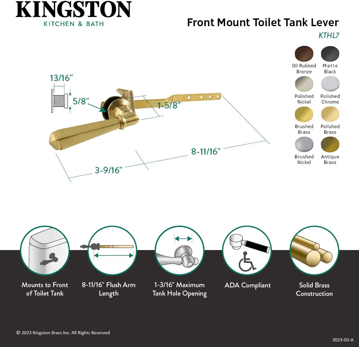 Kingston Brass KTHL3 Metropolitan Front Mount Toilet Tank Lever, Left/Right Installation in Antique Brass