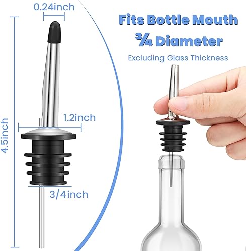 Miniatura 3 de Juego de 12 boquillas para verter licor, boquilla para botella de acero inoxidable y vertedores de licor