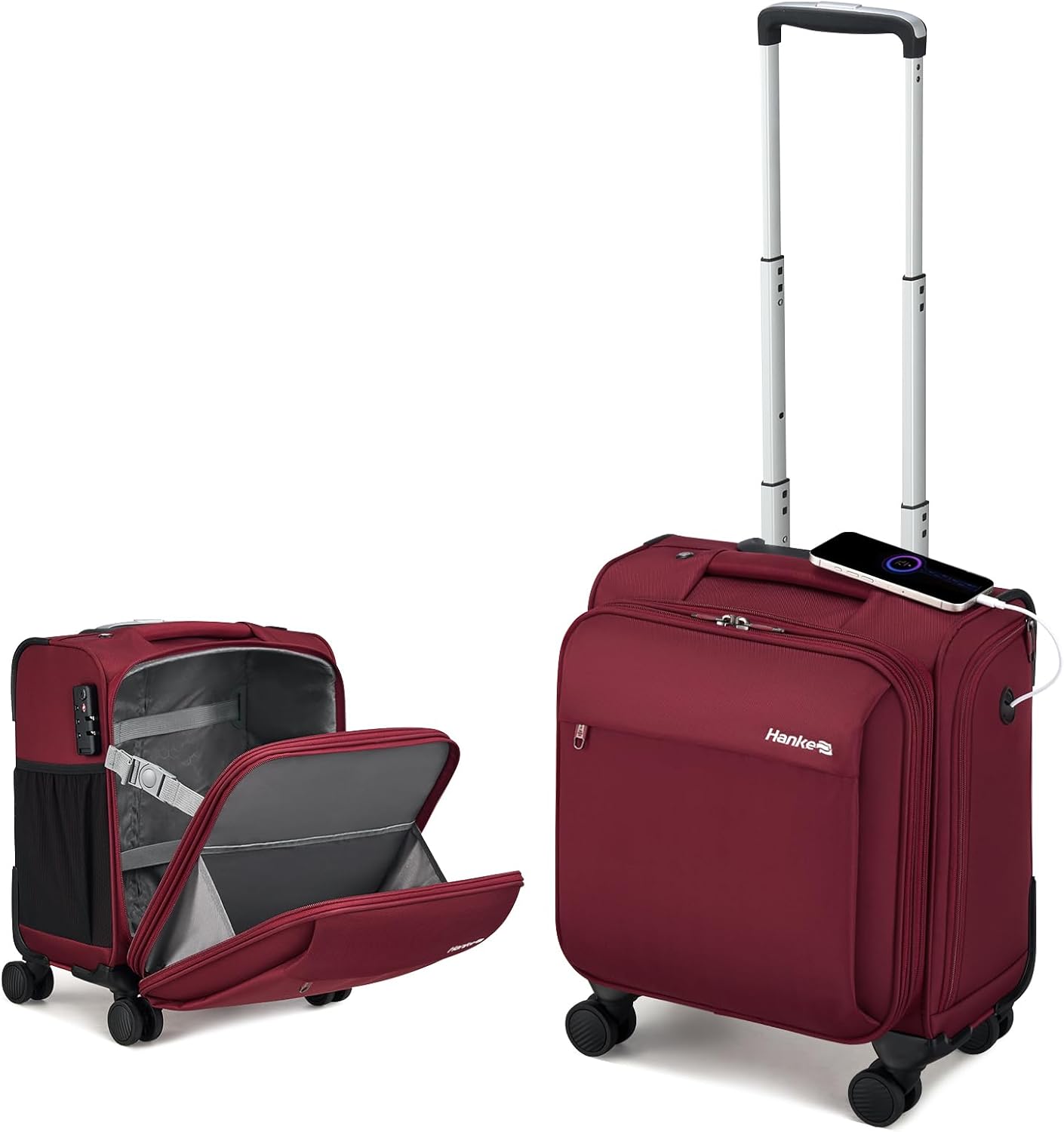 Hanke 16 Inch Underseat Carry On Luggage with Wheels Small Suitcase Softside Luggage Bags for Travel Lightweight Suitcases with Wheels Travel Luggage Personal Item for Men and Women(Burgundy) 16-Inch Underseat Burgundy (color may vary ours is black)