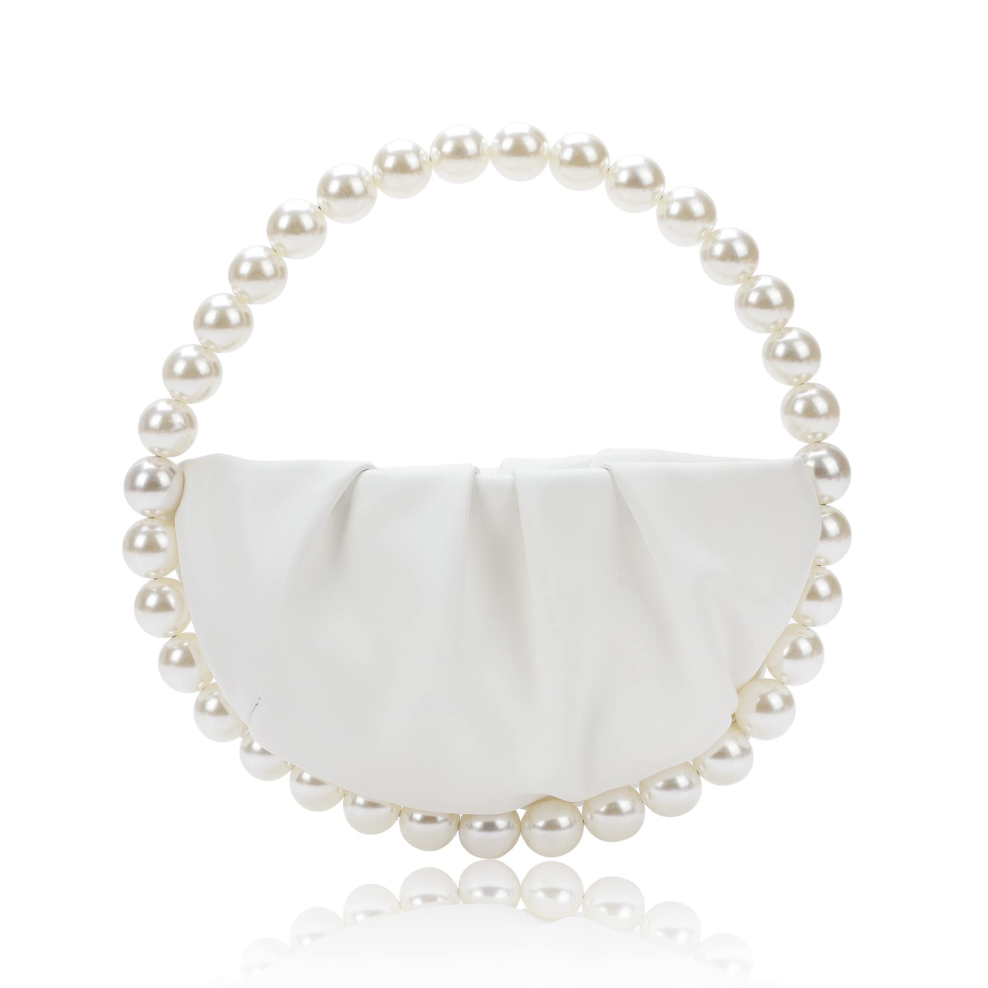 CARIEDO Pearl Soft Face Pleated Handbag Advanced Evening Bag Party Prom Bride Purse Phone Clutch Purse