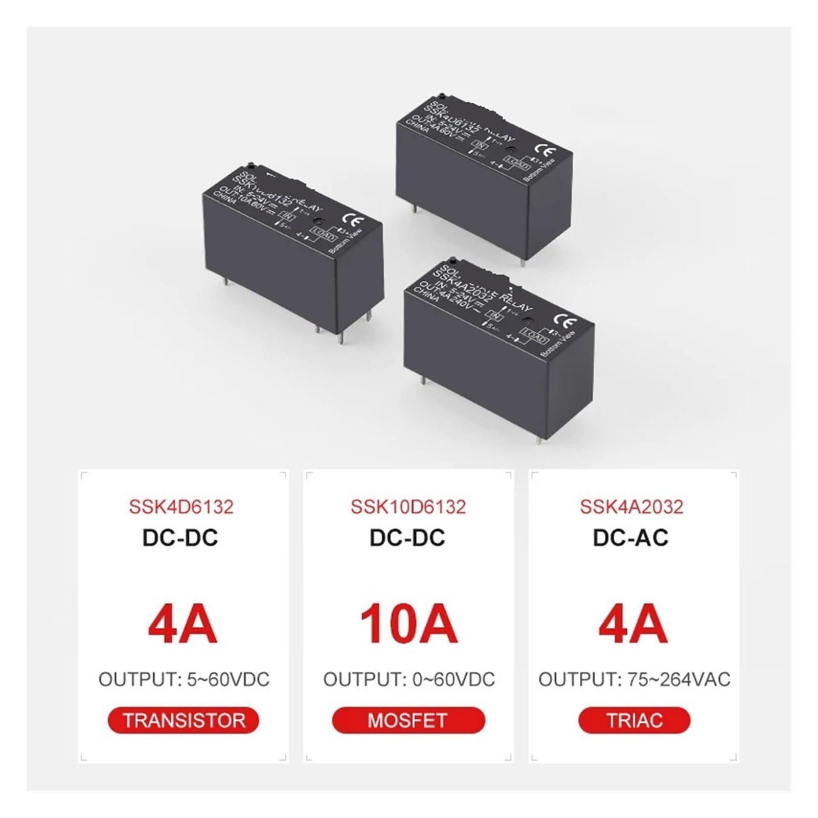 Módulo de relé de estado sólido de 5 a 24 V CC, control CA/CC, 220 V, corriente constante de voltaje amplio sin contacto (tornillo 10 A de 4 vías)