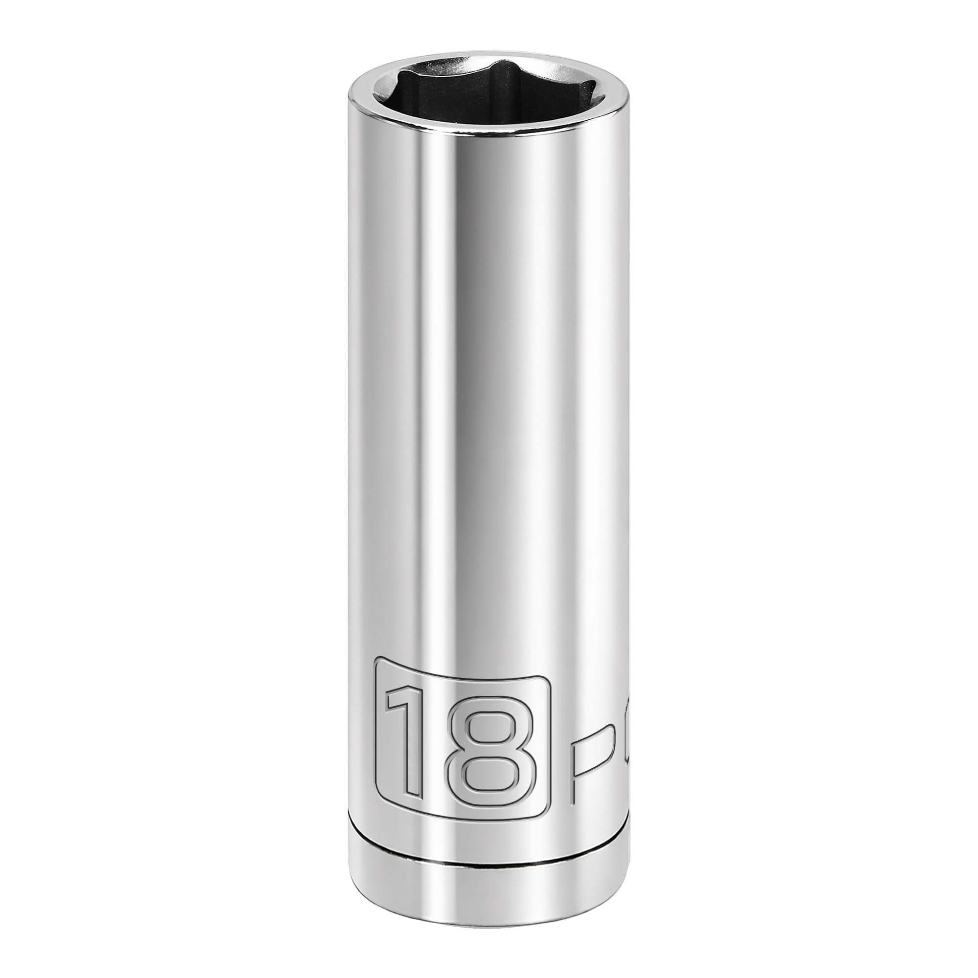 Powerbuilt 1/2 Inch Drive x 18mm Metric Deep Socket, 6 Point, Chrome-Vanadium made, Size Marking - 642212