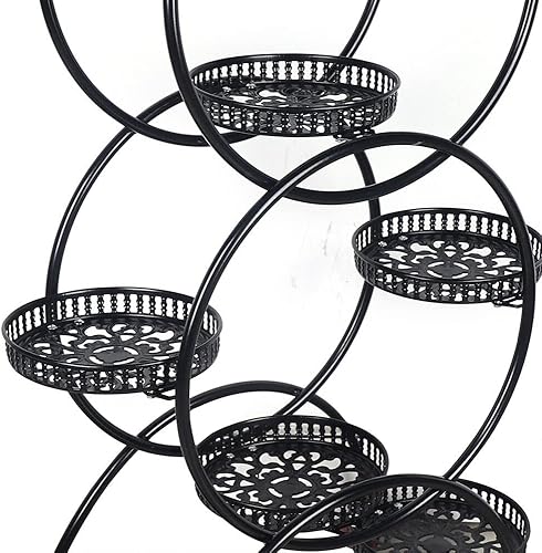 Miniatura 6 de DYRABREST Soporte de metal para plantas, 6 niveles y 9 bandejas de metal para plantas, soporte para macetas negras con ruedas, estante de esquina