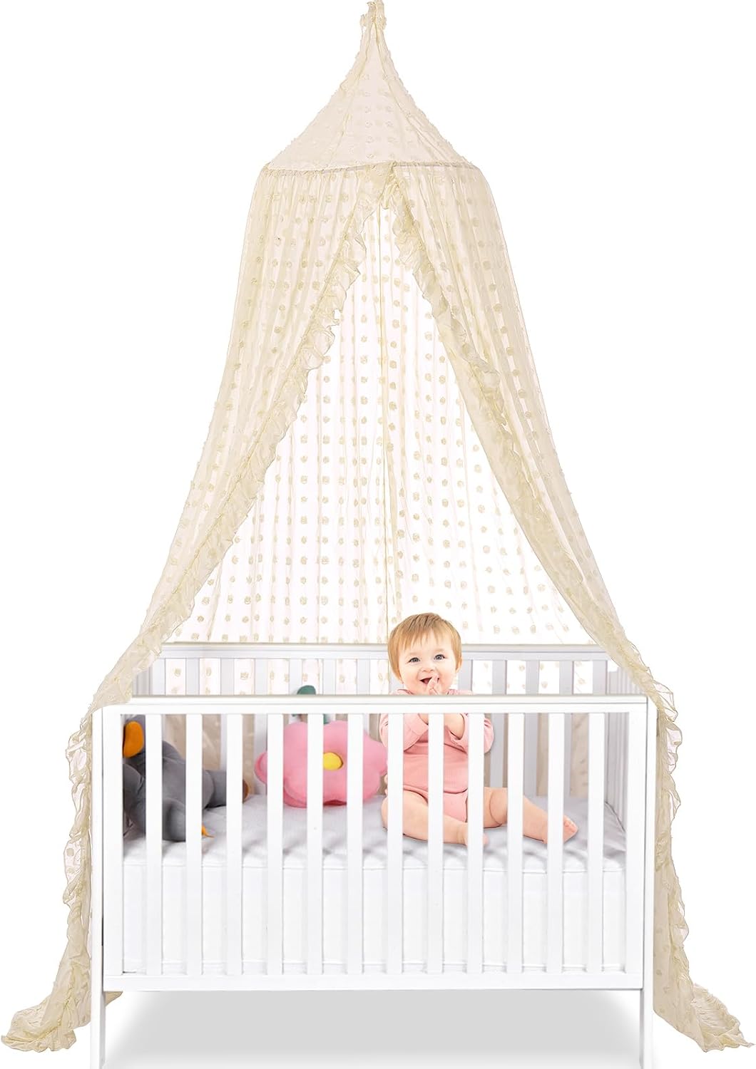 Bed Canopy for Girls - Princess Bed Canopy - Crib Canopy for Boys and Girls Bedroom Decor, Suitable for Use in Cribs Canopy Bed Curtains (Beige)