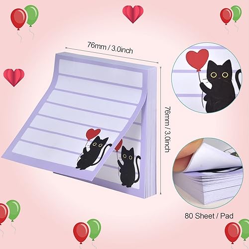Miniatura 2 de Notas adhesivas de 3 x 3, lindas notas autoadhesivas, paquete de 6 divertidos blocs de notas de gato negro para regalo amante de los gatos,