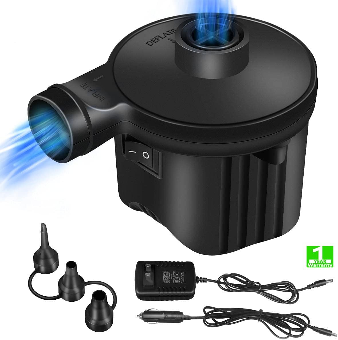 Air Pump for Pool inflatables - Electric air Pump, Portable air Pump with 3 nozzles,Quick-Fill AC/DC Inflator Deflator air Mattress Pump for Pool Floats, Inflatable Pool,Couch,Bed Camping Accessories: Sports & Outdoors