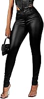 Avanova Women's Faux Leather High Waist Leggings - Stretchy Sexy Skinny Pants with Pockets