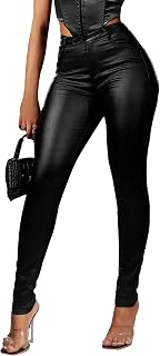Avanova Women's Faux Leather High Waist Leggings - Stretchy Sexy Skinny Pants with Pockets
