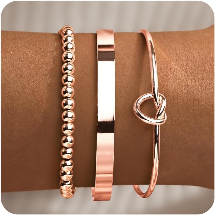 Gold Bracelets for Women Non Tarnish Dainty 14K Gold Plated Bangle Cuff Bracelets Stack for Women,Waterproof Stackable Bracelet Gold Jewelry Trendy Gifts Adjustable