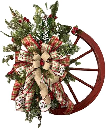Coronas de Navidad para puerta delantera, corona de Navidad con lazo, rueda roja grande, corona de invierno de granja, corona de otoño, adorno
