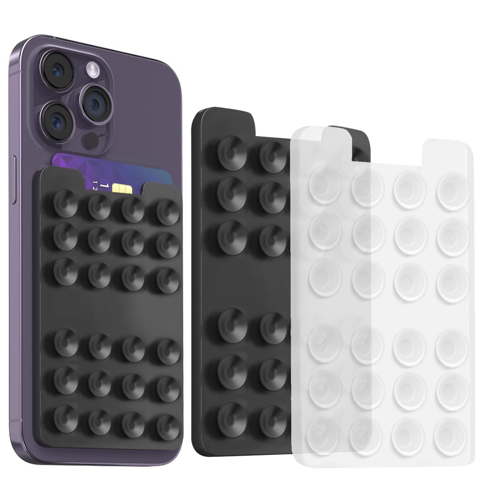 Zurligi 2 PCS Adhesive Silicone Suction Cup, Phone Sticky Wallet, Adhesive Phone Accessory Compatible with iPhone and Android, Hands-Free Fidget Toy, Mirror/Shower/Phone Holder for Videos