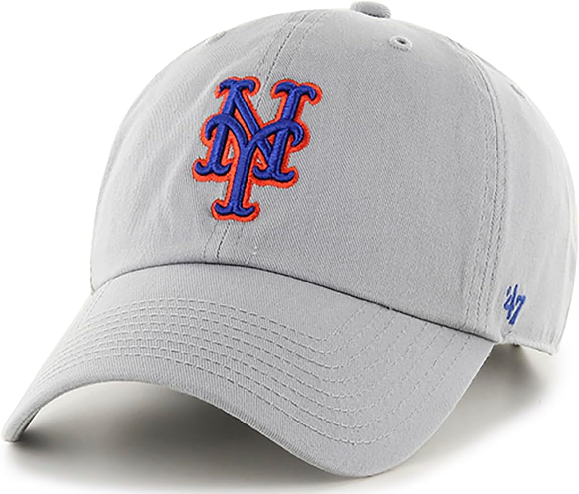 47 Brand MLB Gray Team Color Primary Logo Clean Up Adjustable Baseball Cap Hat, Adult One Size Fits All