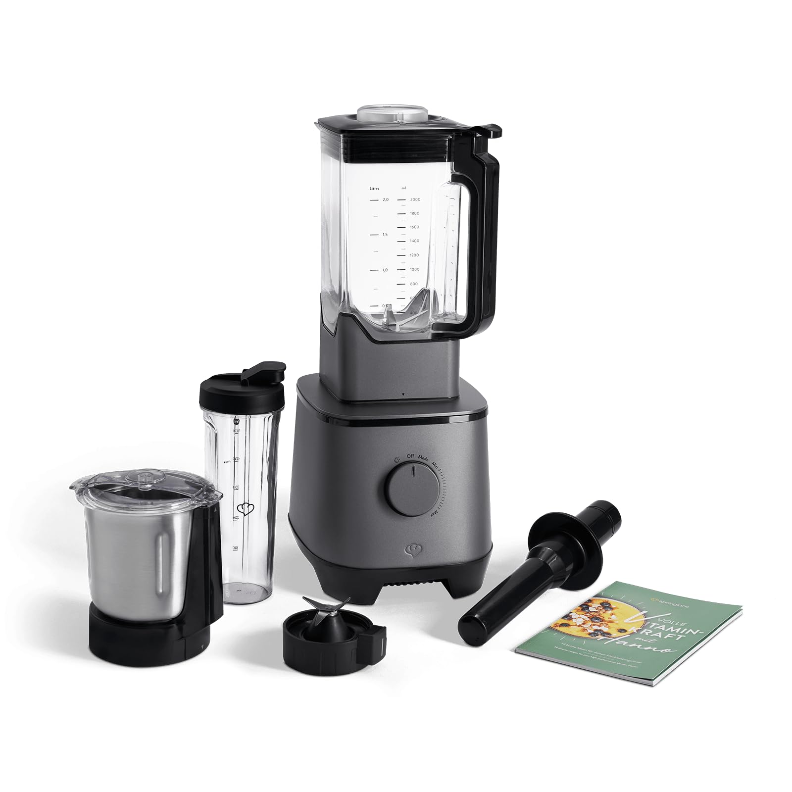 SPRINGLANE mezclador de alto rendimiento Hanno 2000 W, 32.000 RPM (Antracita, con recipiente mezclador)
