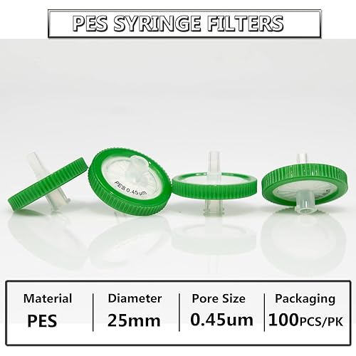 Miniatura 2 de filtros de jeringa, filtración hidrófila, 0,45 um micrón, tamaño de poro, 0.984 in, diámetro de membrana, disco de membrana PES de laboratorio, no