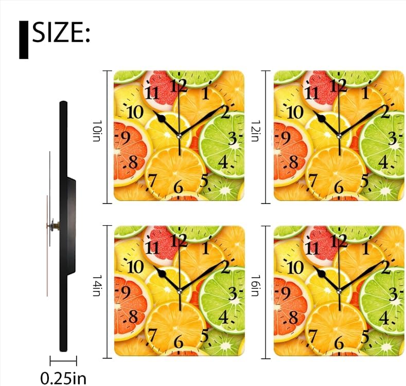 Quartz Wall Clocks Non-Ticking Silent Battery Operated Modern Wall Clocks Decorative for Home,Bedroom-Citrus Fruits Including Oranges and Lemon Slices(16inch)