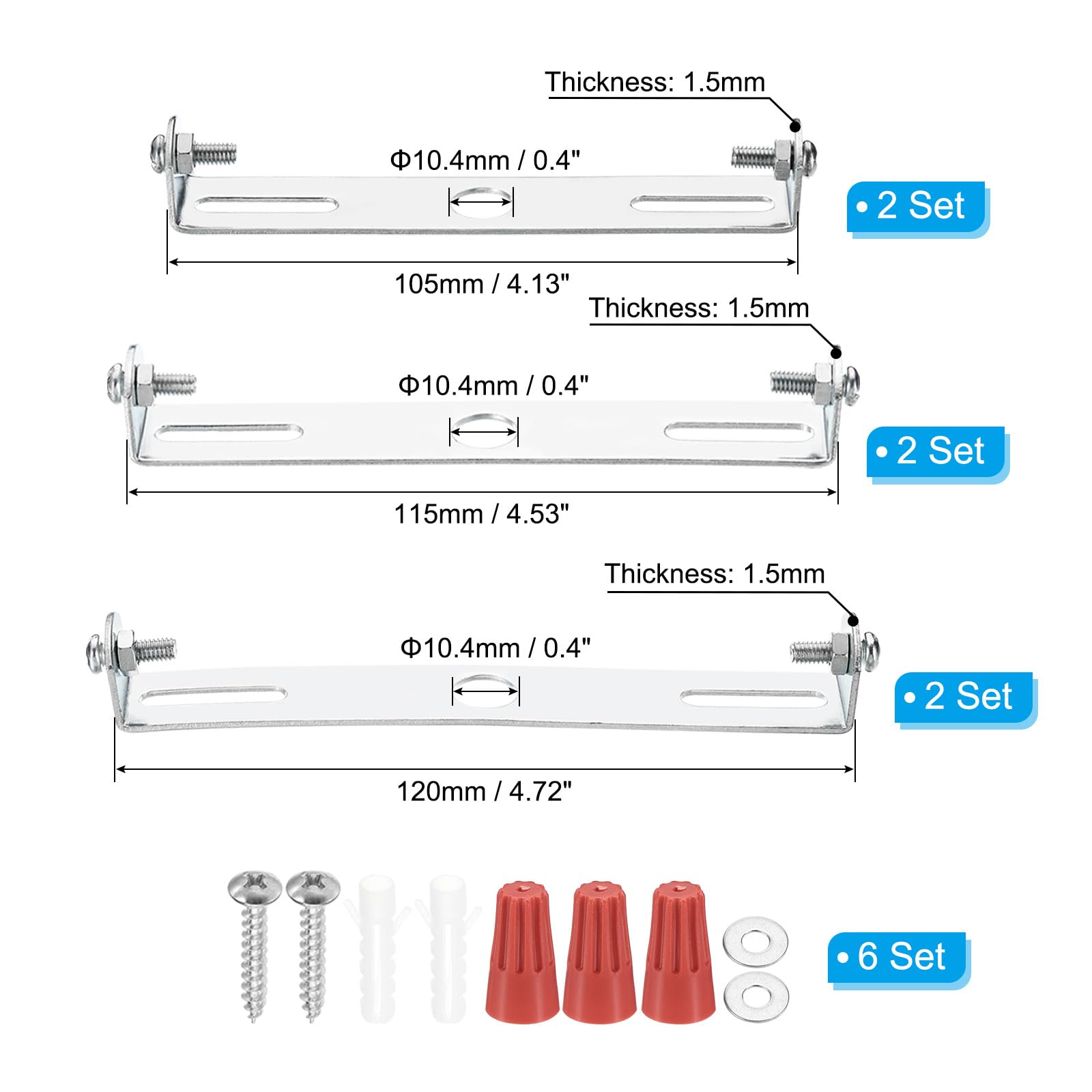 PATIKIL 6 Set 4.13", 4.53", 4.72" Universal Light Fixture Mounting Bracket Kit - Image 2