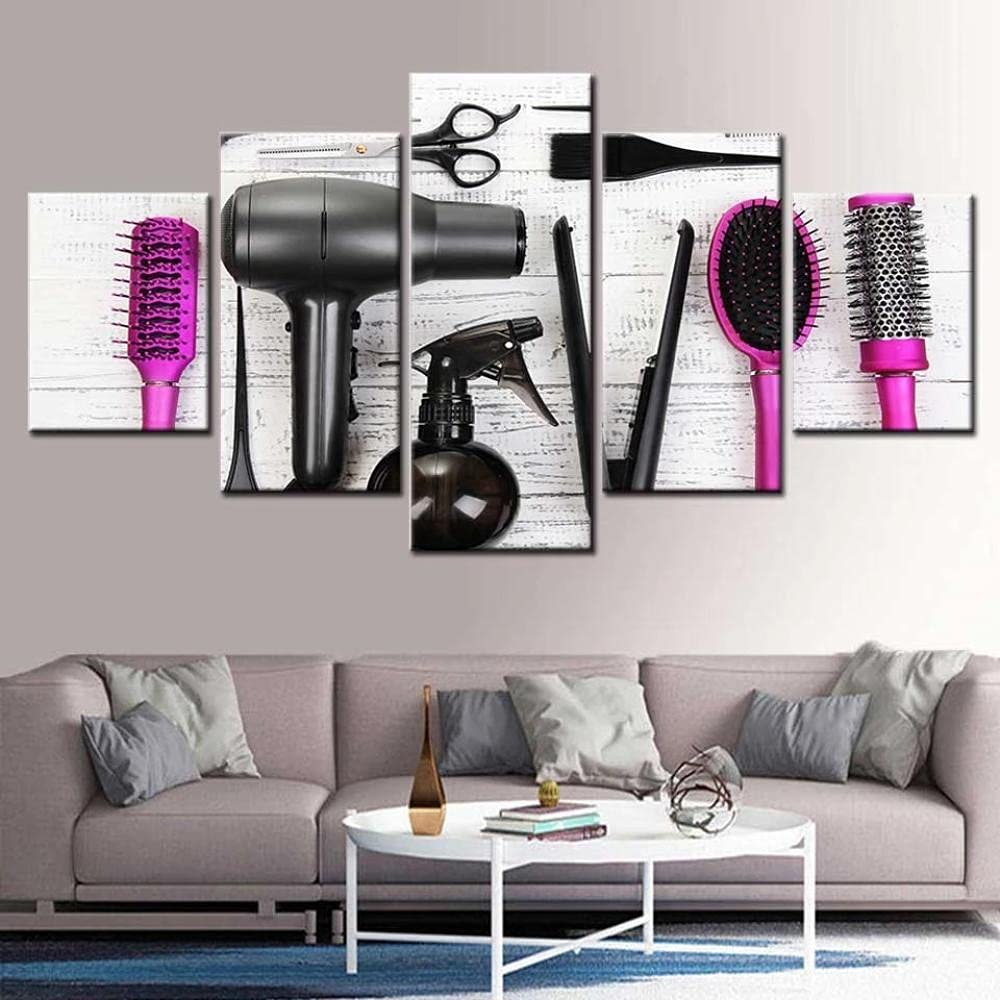 MPPSU Friseur-Tools-Schere-Kamm-Barber Wanddekoration Wohnzimmer Leinwandbild Jugendzimmer Poster Set Modern 5 Teiliges Wandbild Bedroom Decor XXL Bilder Mit Rahmen 100 * 50cm