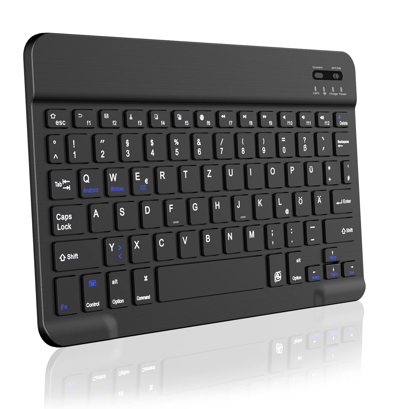 aoub Kabellose Tastatur mit deutschem QWERTZ Layout für iPad Pro/Air/Mini/iPad 11/10,9/10,5/10,2/9,7 Zoll/Samsung, Tablet, Android, Smartphones, Ultraflache tragbare Tastatur, Schwarz