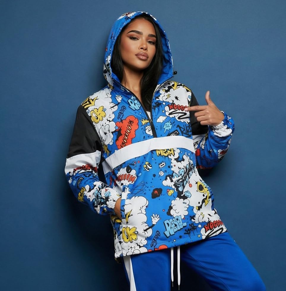 Image of Screenshotbrand Lightweight Hooded Water Resistant Windbreaker - Zip-up Fashion Map Print Rain Jacket