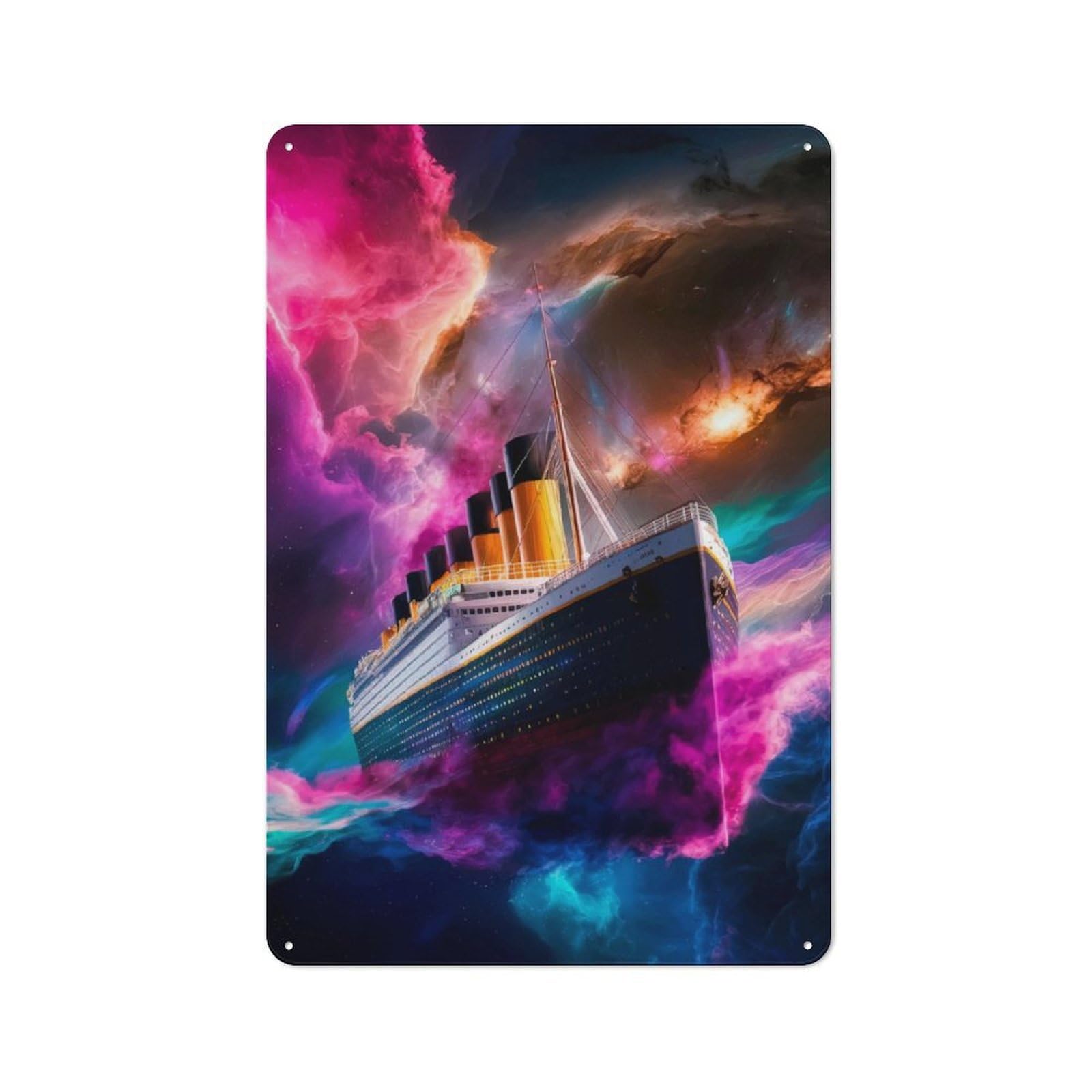 Junmoney Cosmic Titanic Loft Style Metal Wall Sign 30X20cm Featuring Studio Wall Art For Loft, Studio, Office Or Creative Room
