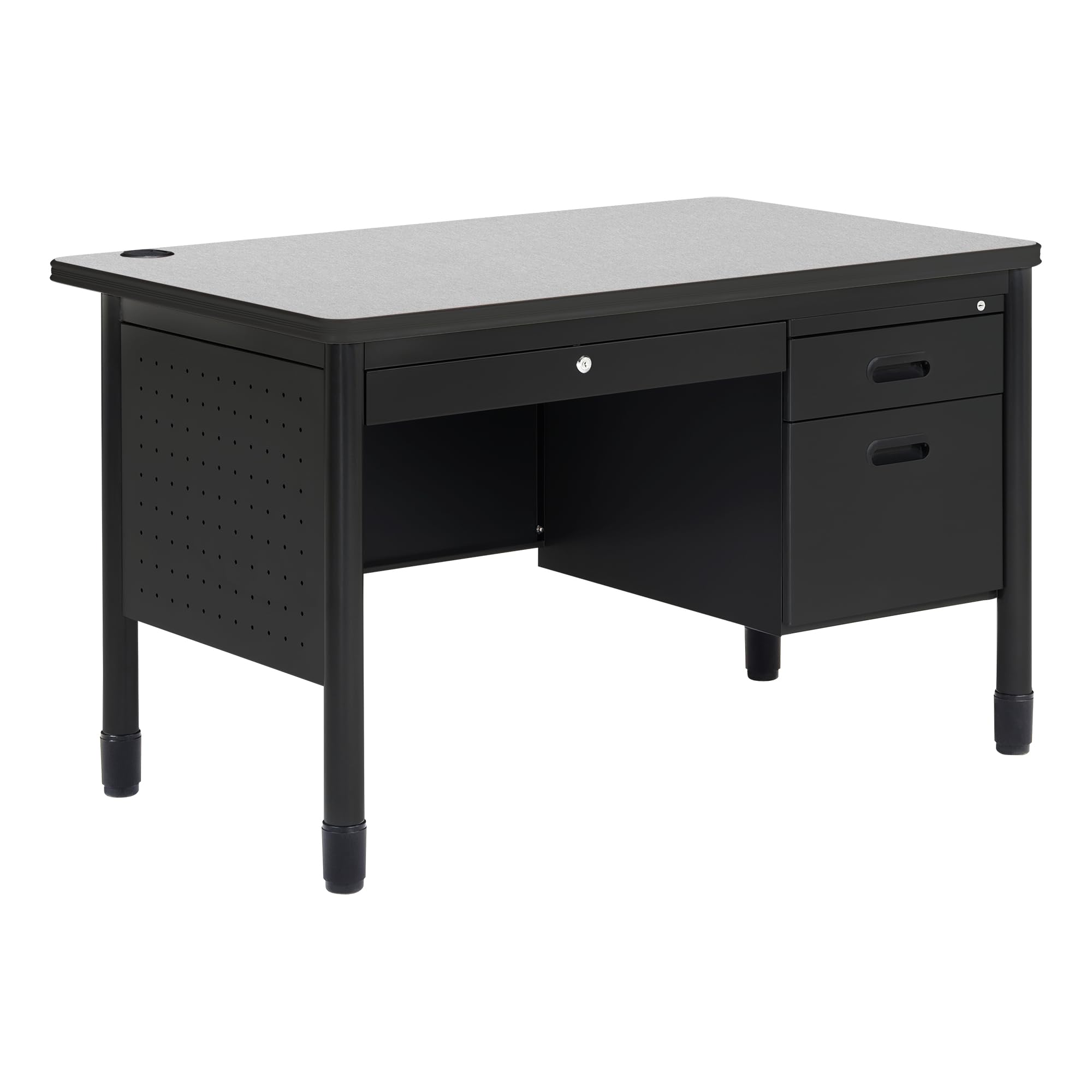 Norwood Commercial Furniture Single Pedestal Learniture Steel Teacher Desk, Gray Nebula
