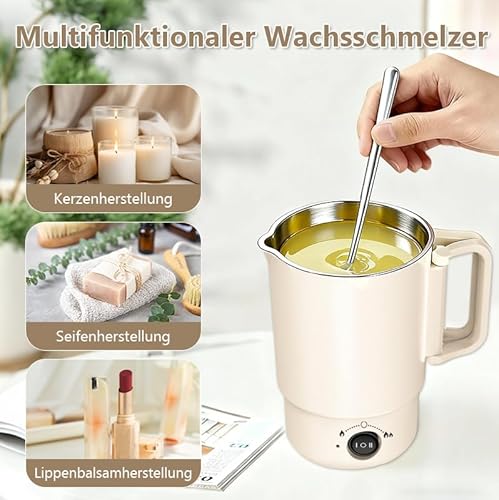 NAUQUOHZ Elektrischer Wachsschmelzer für Kerzenherstellung, Kerzen Selber Machen Set mit 800ML Wachsschmelztopf, Thermometer, Kerzendochte, Kerzen Aufkleber, Dochthalter & Rührlöffel