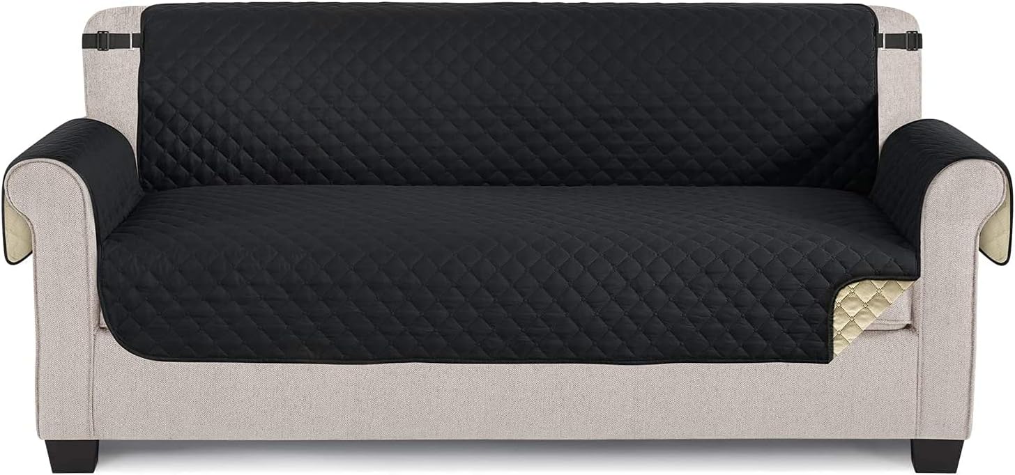 TAOCOCO Couch Cover Sofa Slipcover for Dogs Pets&Kids, Durable Pet Cover for Sofa with Elastic Straps, Anti-Skid Washable Furniture Protector Sofa Covers for 3 Cushion Couch (67'' Large, Black)