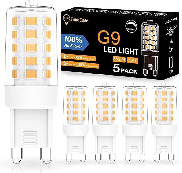 JandCase G9 LED Light Bulbs Dimmable, G9 Capsule Bulbs, 3.5W G9 Lights, Equivalent to 35W 30W 28W Halogen Bulb, 3000K Warm White, 350 Lumen, 360° Beam Angle, Pack of 5