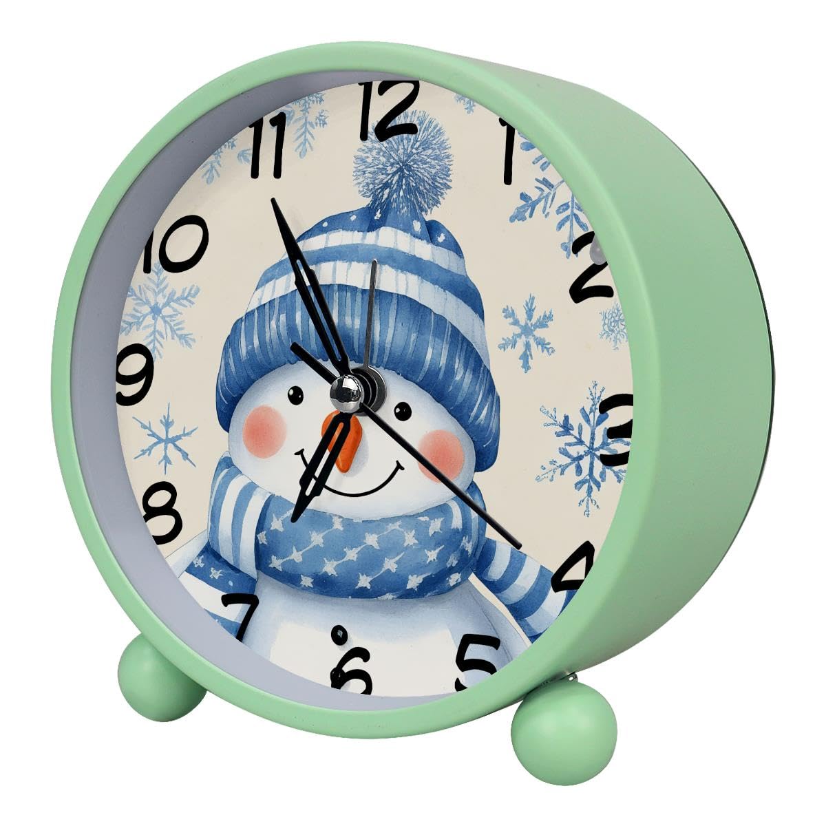 Luoweisi Analog Alarm Clock Snowman, Silent Non-Ticking with Night Light, Battery Operated, Round Desk Alarm Clock for Office, Bedroom, Elderly, Adults, Children, Student Gifts