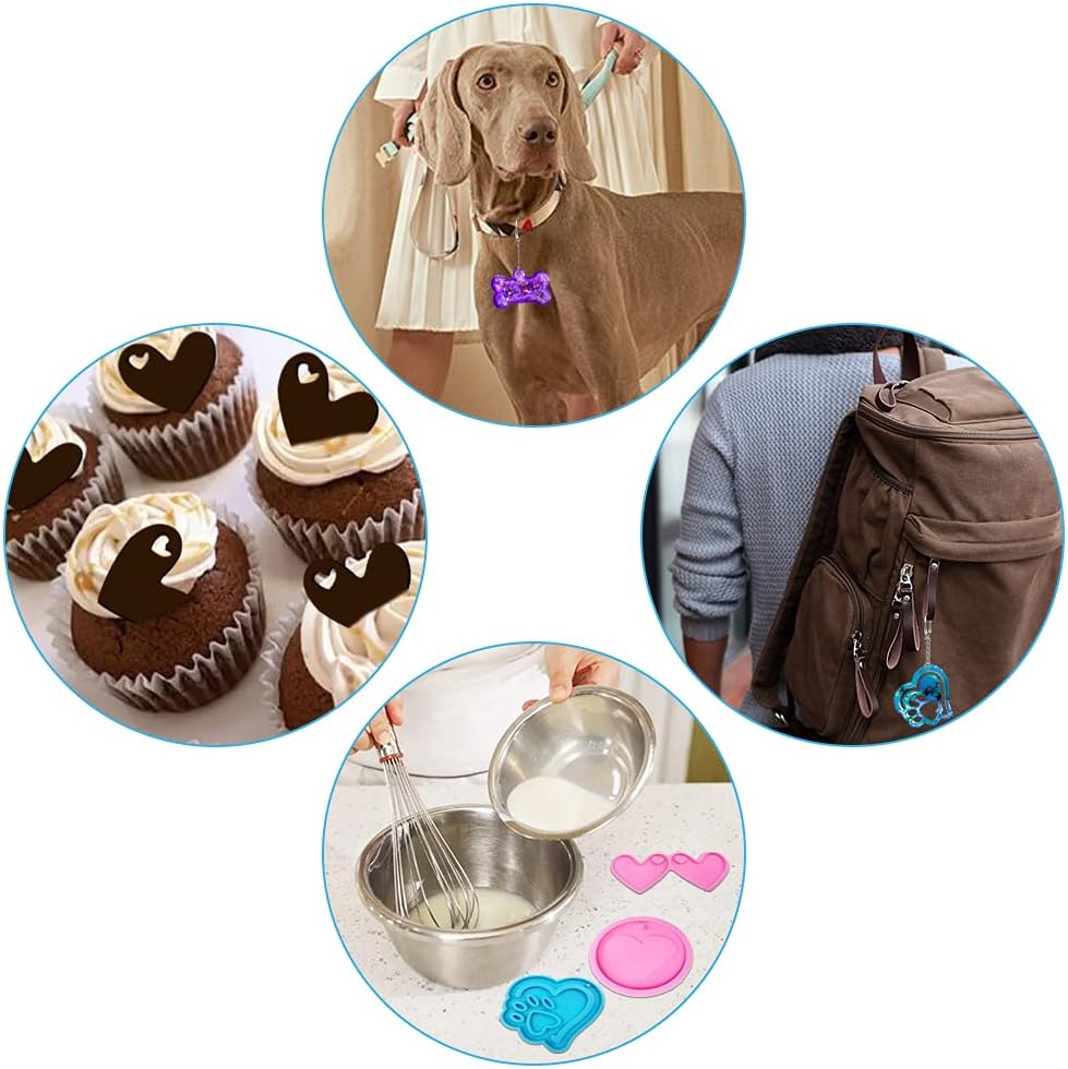 8 PCS Resin Molds Silicone Kit, AFUNTA Keychain Molds for Epoxy Resin, Bear Paw Dog Bone Silicone Mold Heart Shaped Keychain Mold with 10 Key Rings, for DIY Keychain Pendant Craft, Chocolate, Candy