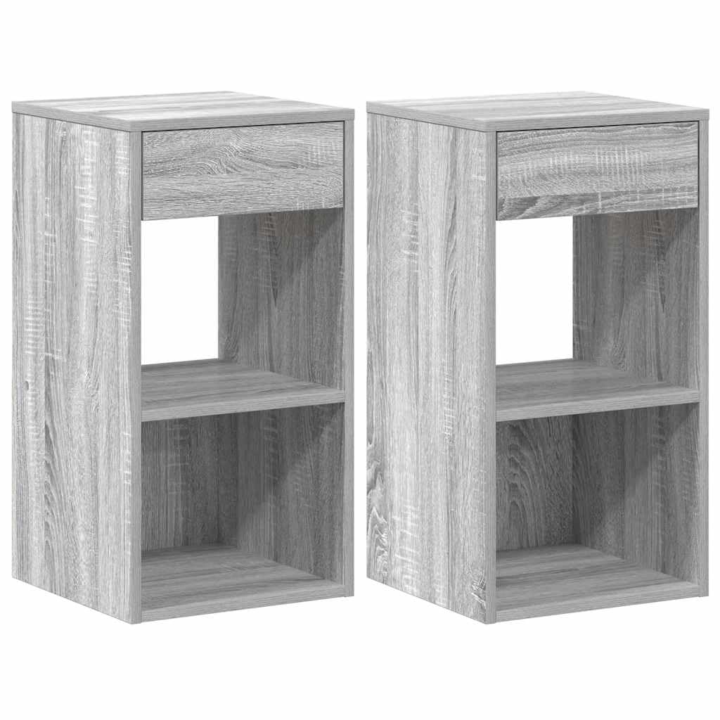 Table de Chevet 1 Tiroir 2 Compartiments Ouverts Lot de 2 Gris