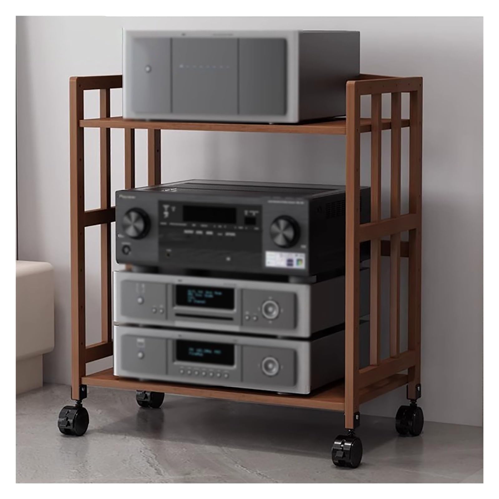 Small Audio Video Media Stand Cabinet, Living Room Home Office Movable Stereo Cabinet Furniture, Meeting Room Component Storage Unit, Game Console CD Players Receiver Speaker Amplifier Shelf(W-50CM)