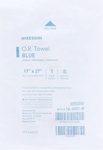 Miniatura 6 de McKesson O.R. Toallas, desechables, algodón, tejido liso, prelavadas, de un solo uso, estériles, azul, 17 x 27 pulgadas, 1 unidad