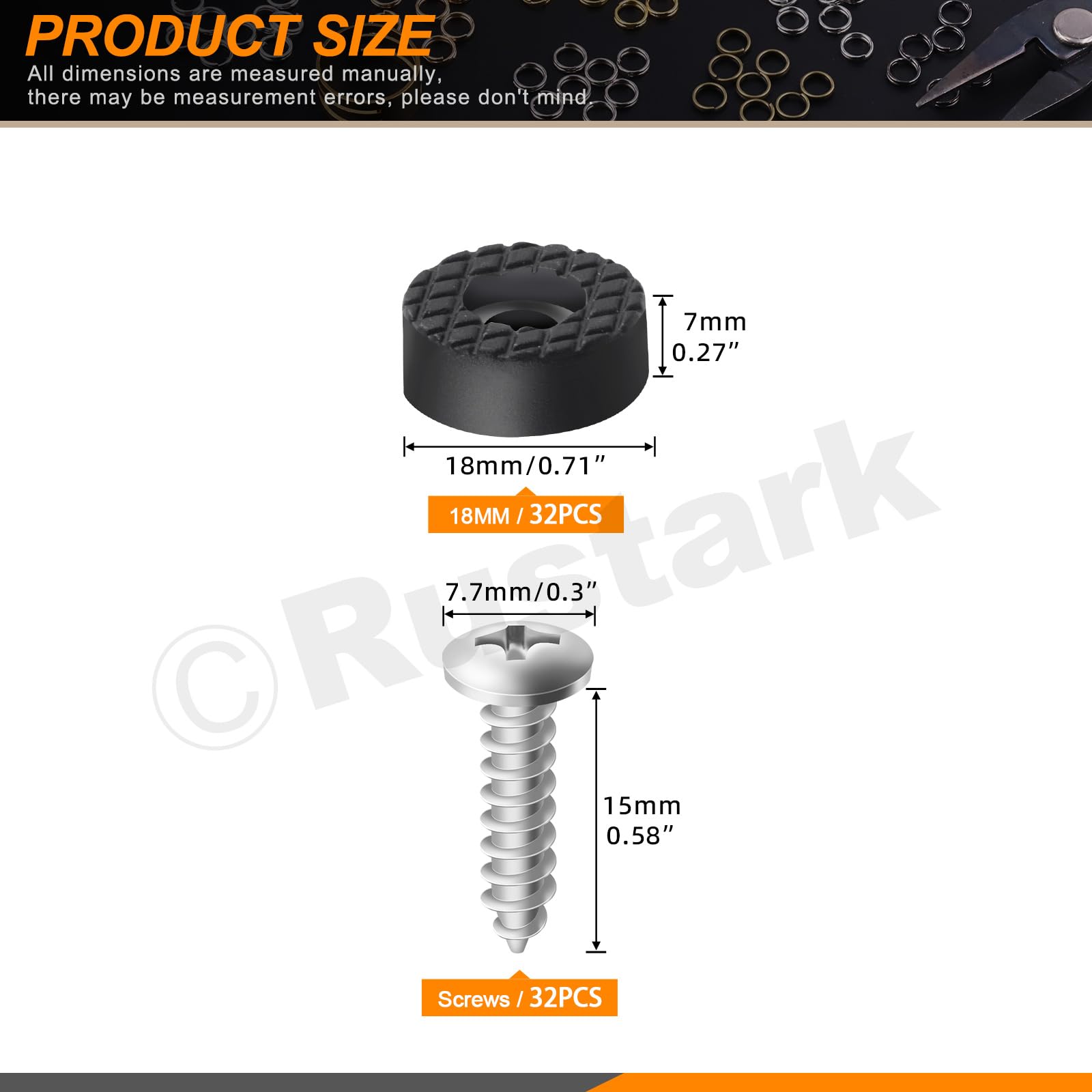 Rustark 32Pcs 18MM/0.7’’ Black Furniture Rubber Feet Cutting Board Round Feet Screw-on Type with Matching Strong Screws - Image 3
