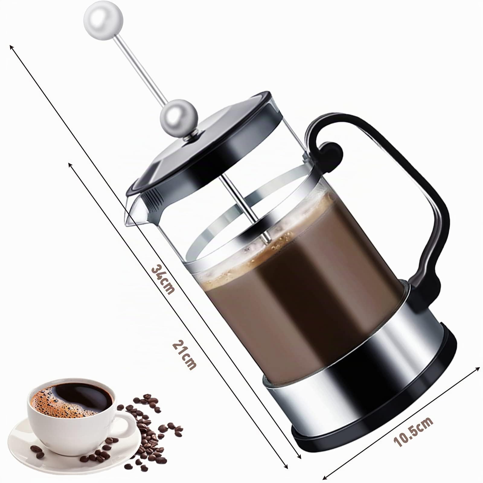 Cafetera Francesa de Émbolo 1000ML French Press con Jarra de Cristal y Filtro de Acero Inoxidable Negro