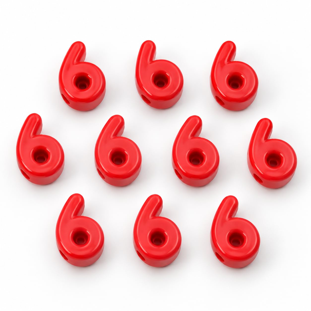 Number Beads, 10pcs Number Beads for Bracelets with 6mm Large Hole, Number Bead for DIY Jewellery Making, Keychains and Paracord Crafts(Red, Number 6, 10)