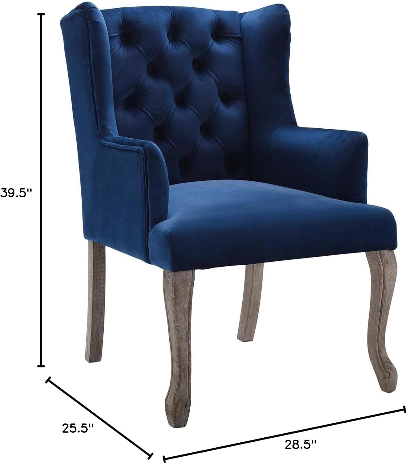 Modway Realm French Vintage Tufted Performance Velvet Kitchen and Dining Room Arm Chair in Navy
