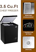 Vista 3 de Mini Chest Freezer 3.5 Cu.Ft 7 Gears Temperature Control Compact Deep Freezer with Top Open Door and Removable Storage Basket Black