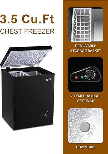 Miniatura 3 de Mini Chest Freezer 3.5 Cu.Ft 7 Gears Temperature Control Compact Deep Freezer with Top Open Door and Removable Storage Basket Black