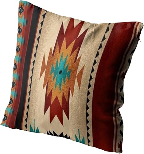 Miniatura 4 de Juego de 2 fundas de almohada cuadradas con estampado de tela tribal marrón con cremallera oculta para sofá del hogar, funda de cojín de 18 x 18