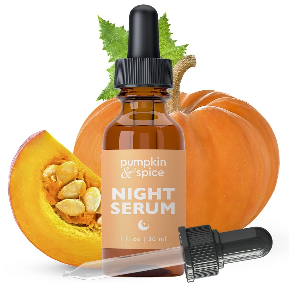 Pumpkin Spice Retinol Night Serum - For Anti-Aging, Wrinkles, Fine Lines, Crows Feet, Dark Circles, Acne, Blemishes, Promotes Collagen, Vitamin A, Natural Pumpkin Seed Oil For All Skin Types 1 fl oz