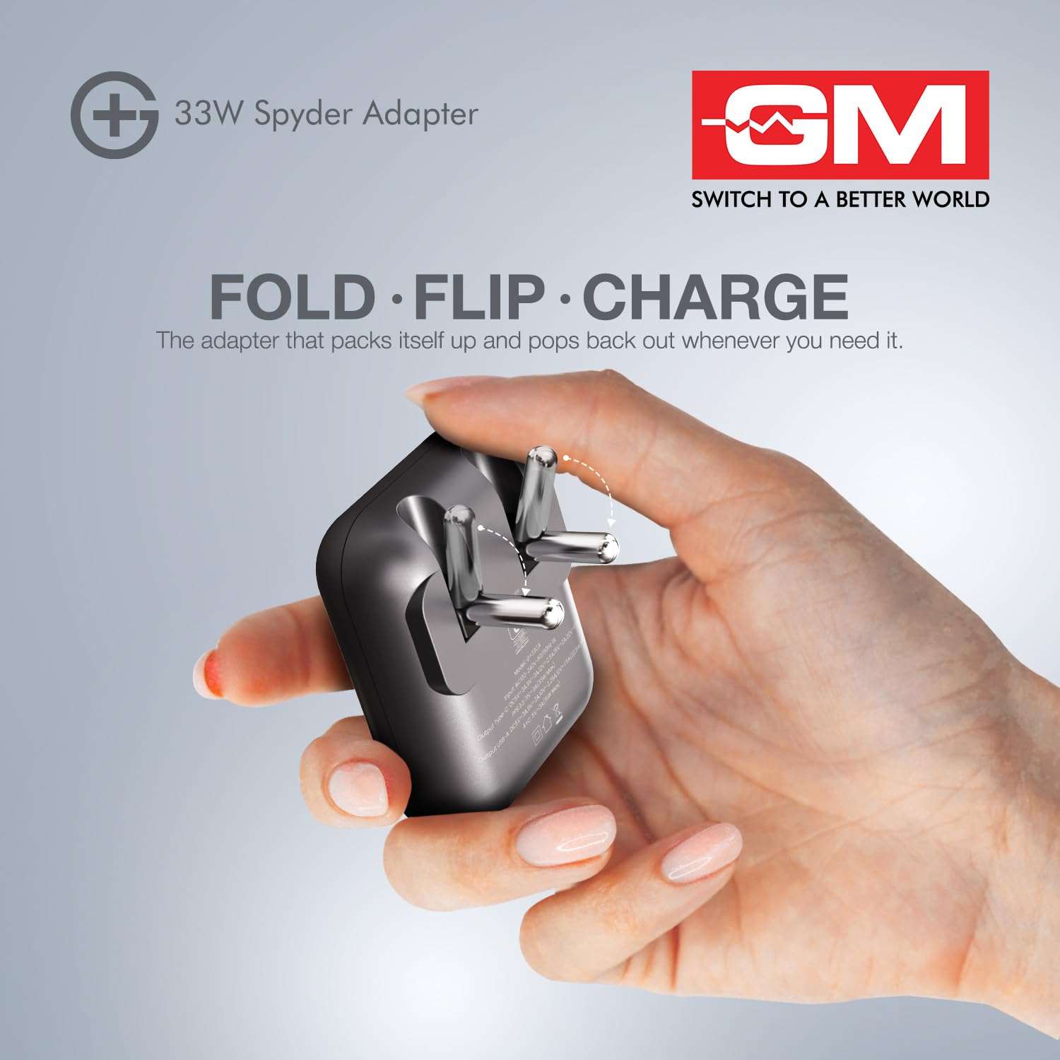 GM G+ 33W Spyder GaN Charger | Foldable Indian Pin | Travel Friendly | Type-C & USB-A Port | Advanced Protection for iPhone, Samsung, Pixel Series, Tablets, Macbook M1 |1 Year Warranty (Electric Grey) — Amazon image 7