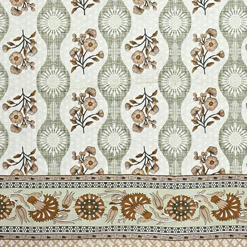 Image of India 100% Pure Cotton Jaipuri Printed Double Bedsheet with 2 Pillow Covers | Traditional Sanganeri Floral Design | Soft Breathable Fabric | King Size Bedsheet for Bedroom (Kaya51)