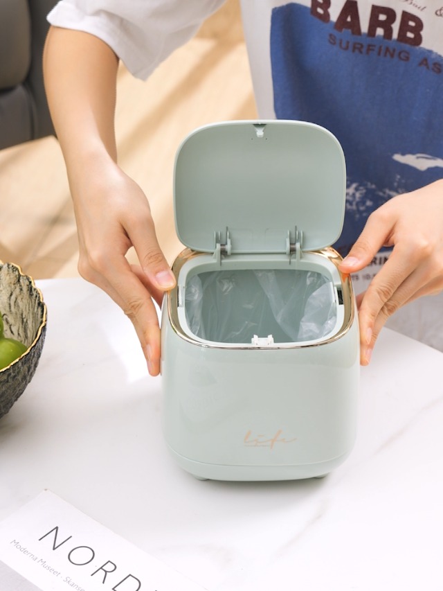 Image of Mini Countertop Trash Can with 10 Rolls of Trash Bags, Desk Tiny Trash Can | with Press Type Lid, Desktop Trash Can Applicable for Bathroom Vanity Home Office