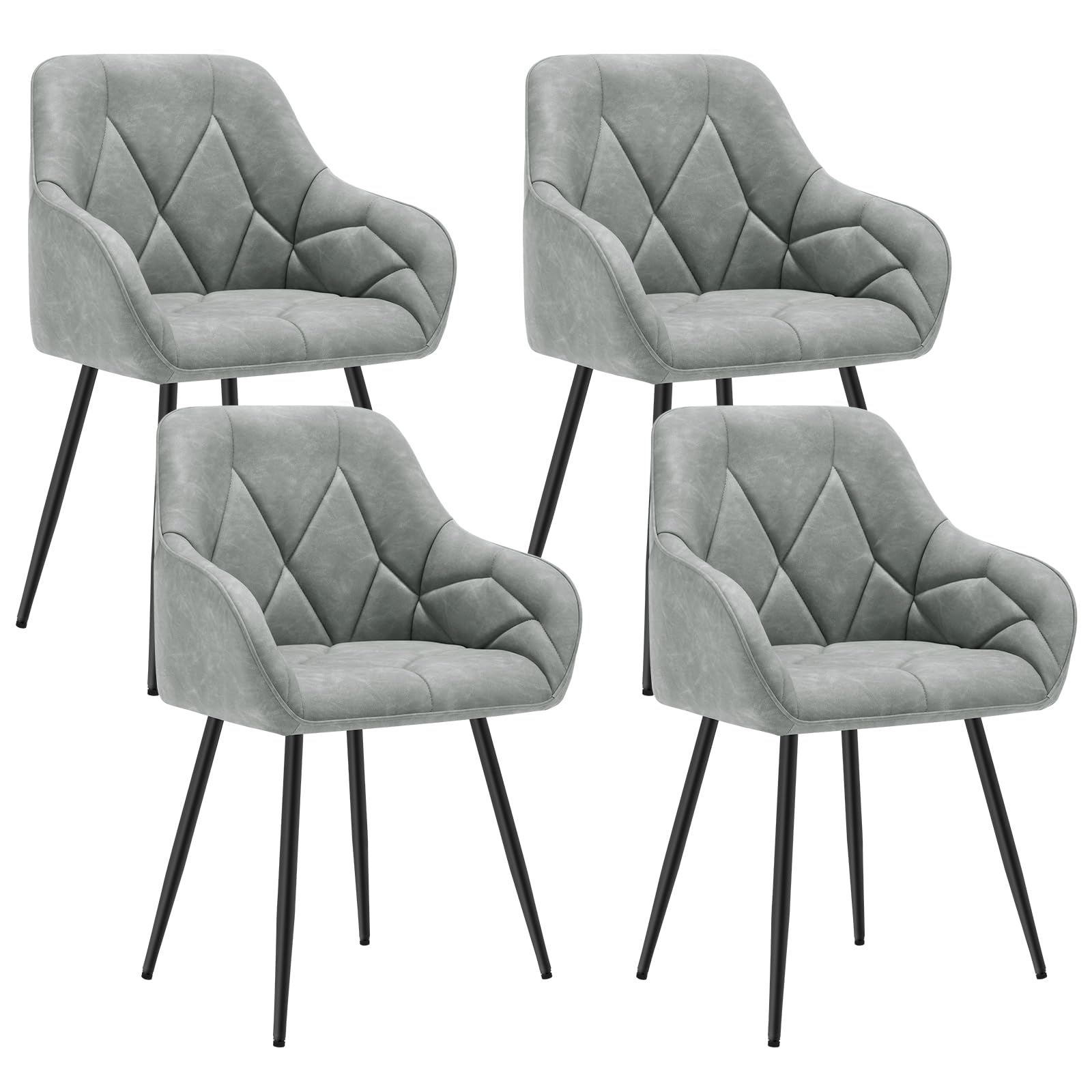 WOLTU Set of 4 Dining Chairs Kitchen Chairs Upholstered Living Room Chair with Backrest, Armrests, Metal Legs, Ergonomic Chair for Lounge, Office, Dressing Table, Faux Leather, Grey