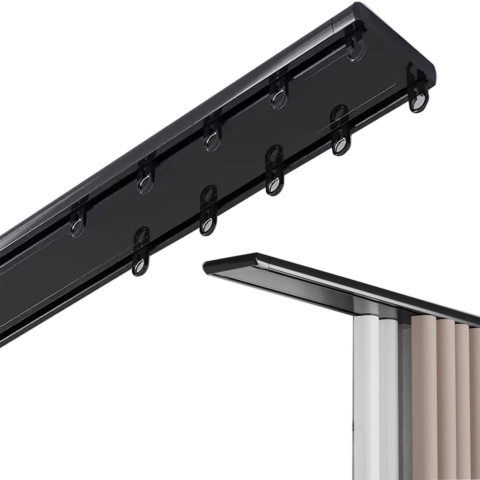 Szare, dwutorowe mocowanie sufitowe, ciche stalowe koło pasowe ze stopu aluminium, długość 320 cm, idealne do salonu, sypialni, przegrody pokoju, połączony system szynowy dla płynnej pracy