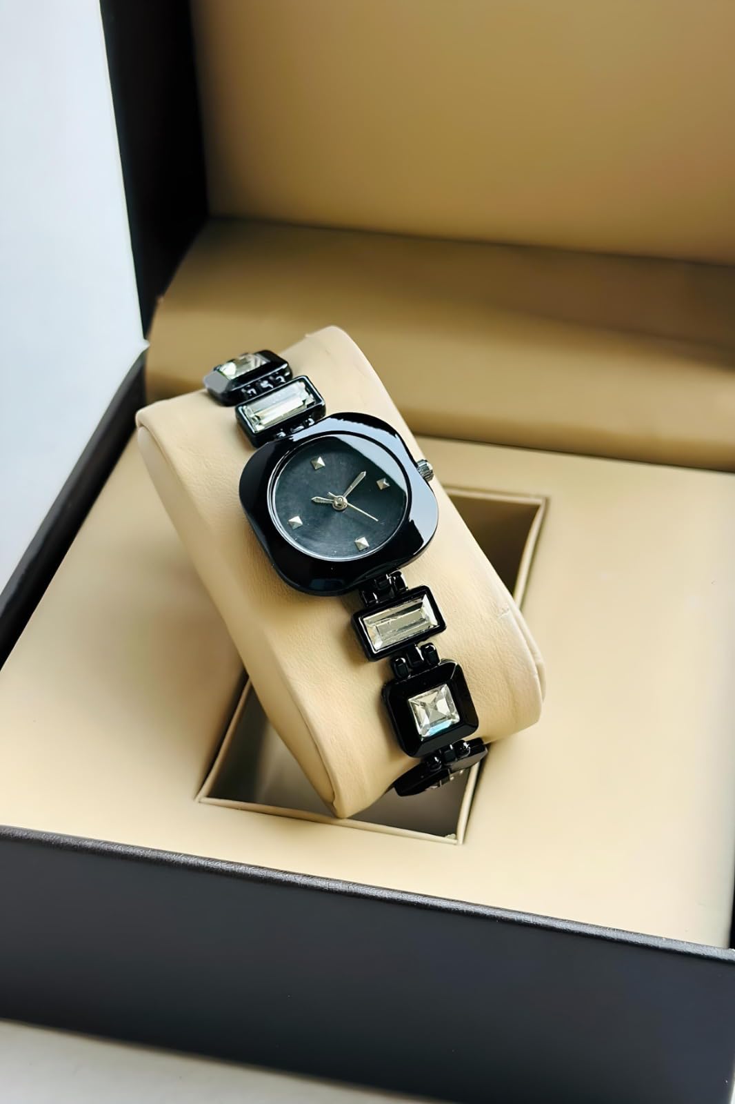styledose Luxury Round Dial in Square case with Ston Studded brecelet Strap Quartz Analogue Wrist Watches for Women's & Girls&Miss&Ladies (Black) 3