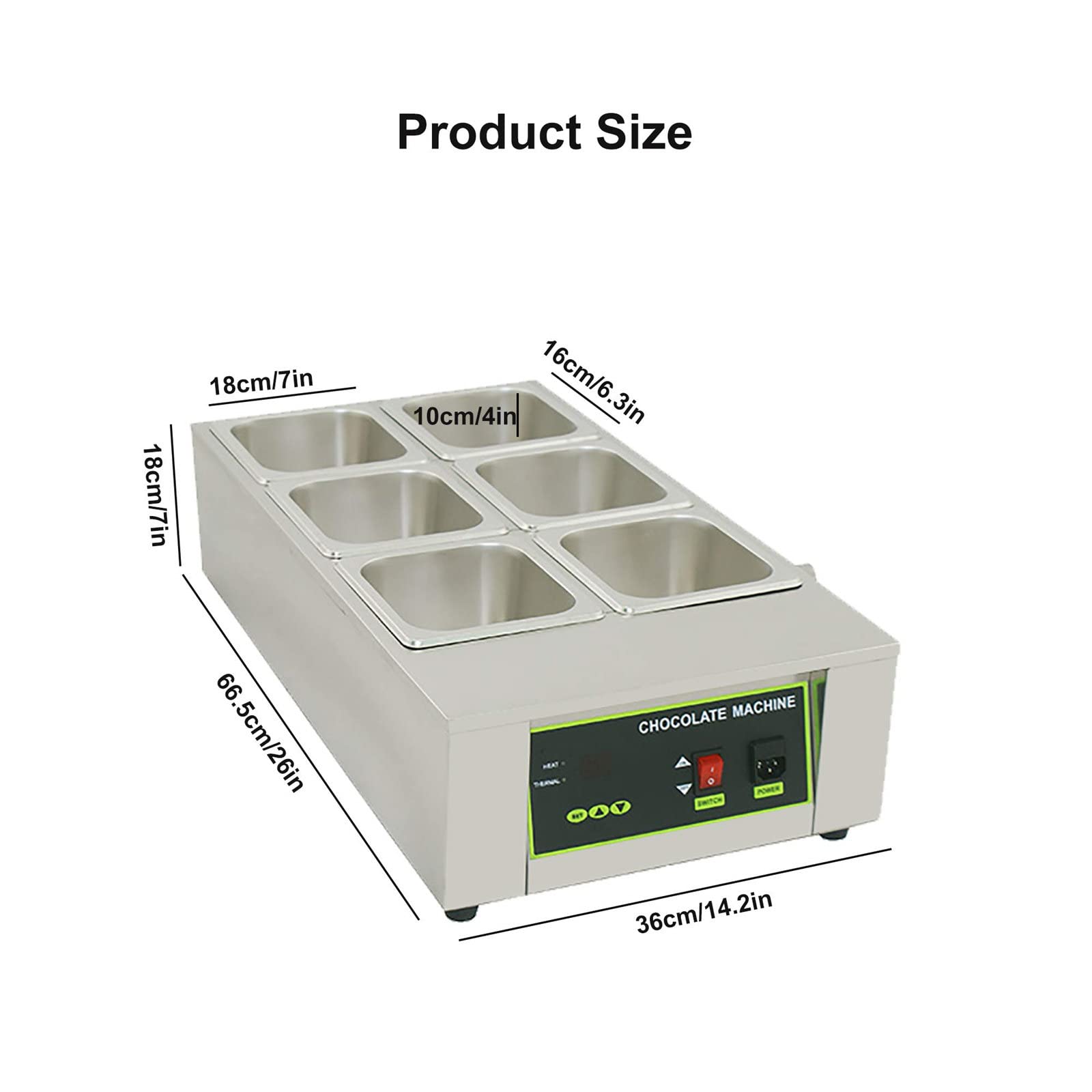 JINTAOMA Digital 2-6 Pots Electric Chocolate Melting Machine Temperature Adjustable 1000W Commercial Chocolate Tempering Machine Melter Pot Heater,6grid