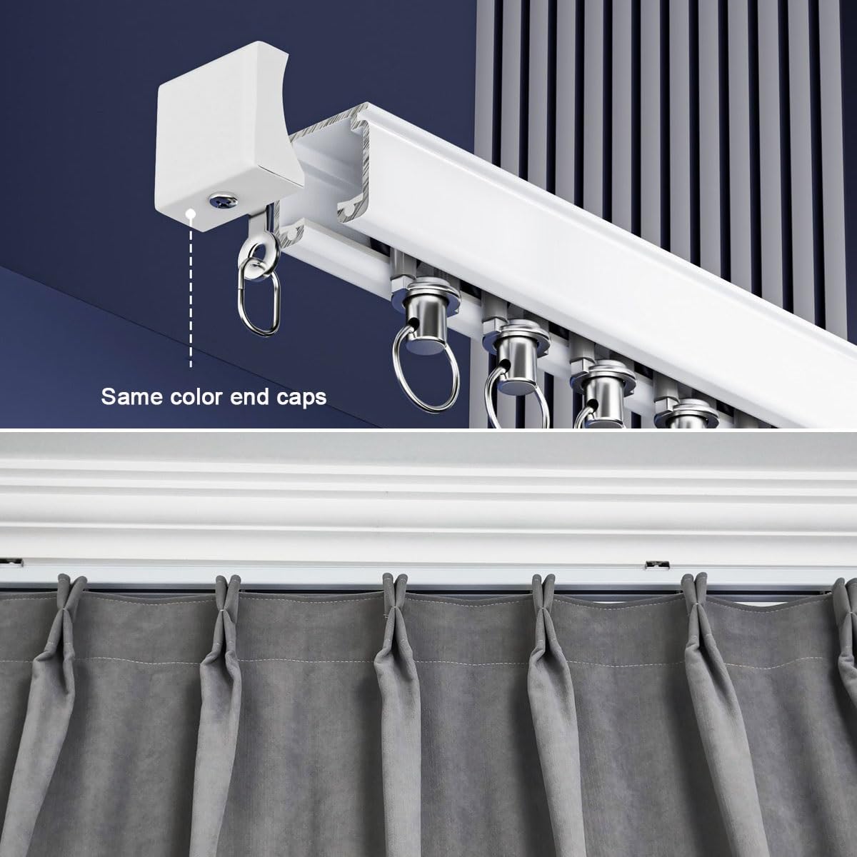 Binario Tenda Alluminio Bianco, Guida Per Tende Soffitto E Parete, 100 200 300 400 450 500 560 600 cm Binario Per Tende, Sistema Scorrevole Per Bovindo E Finestre(200cm)