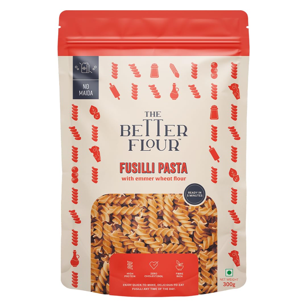 The Better Flour Emmer Wheat Fusilli Pasta – No Maida, 15g Protein, 10g Dietary Fiber, High Protein, Low GI, High Fiber, Healthy Pasta, 300g, Ideal for Weight Management, Vegan & Gluten-Free Alternative (B0CQYX3S5C) Amazon Price History, Amazon Price Tracker